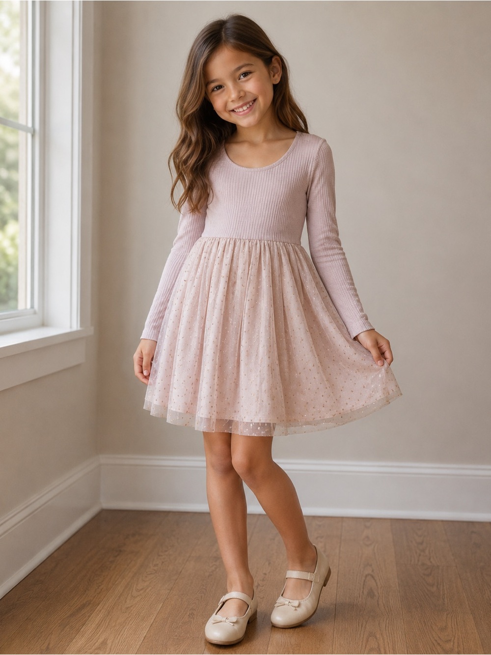 GAP Girls Long-Sleeve Light Pink Layered Tulle Dress size large
